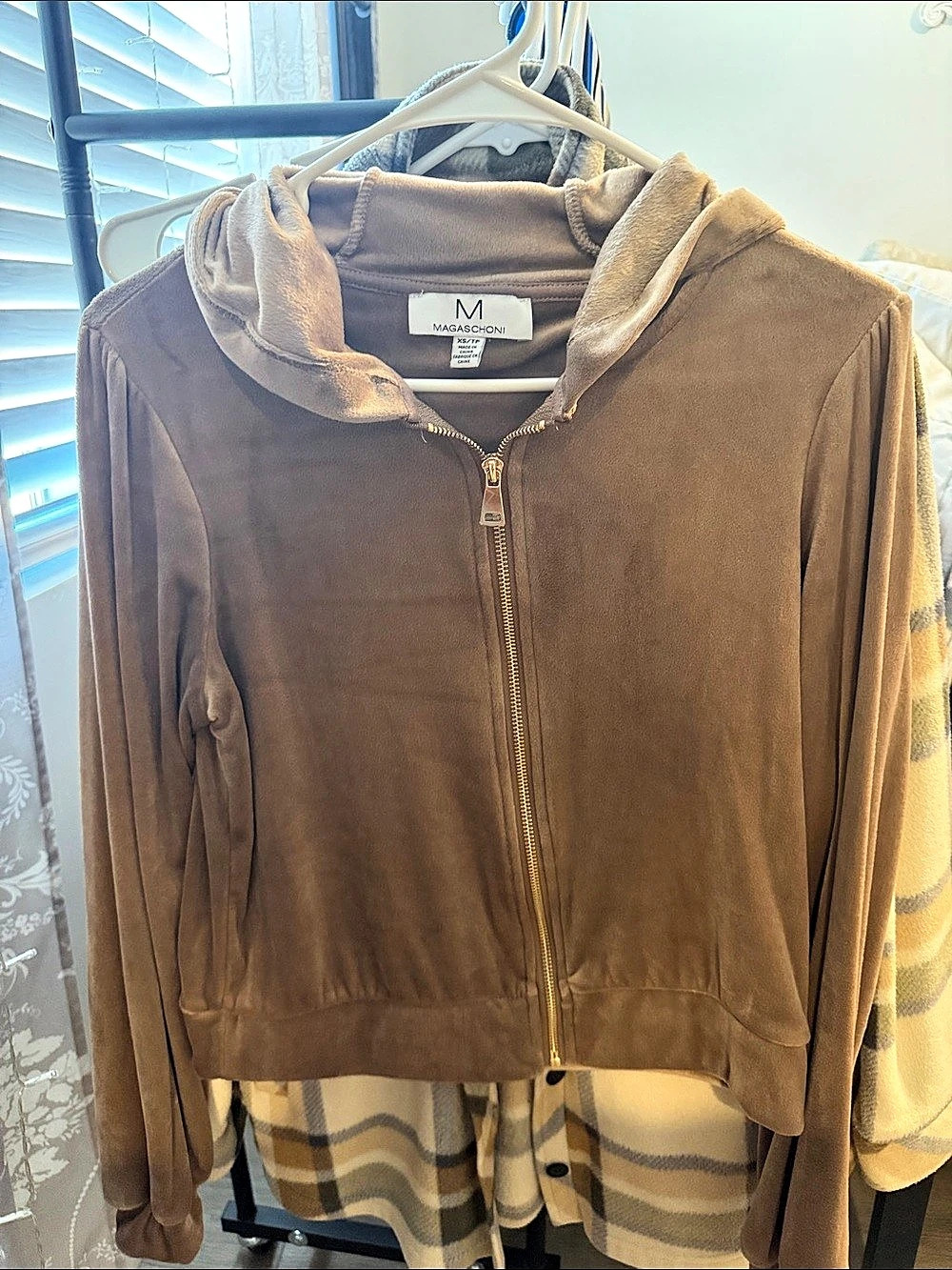 Magaschoni Brown Hooded Bomber Jacket Size Medium